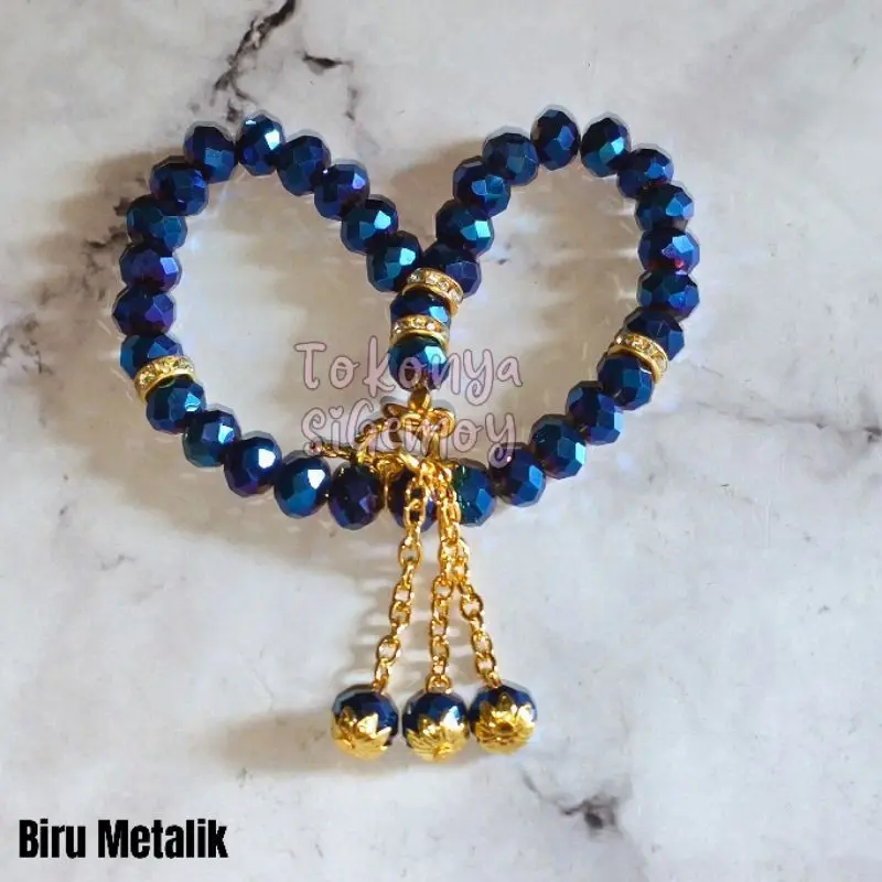 Gelang tasbih 33 butir kristal warna metalik 4
