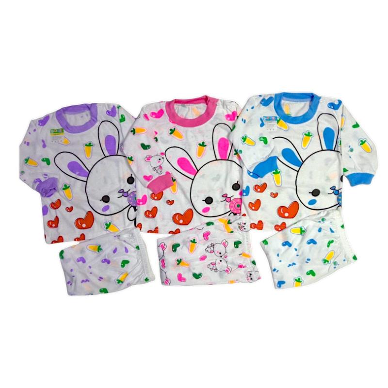 Setelan baju bayi 1pcs/Paket 3Pcs Perempuan Lengan Panjang Motif Kelinci/  Setelan Baju Celana - Katun Lembut Perempuan Fashion Anak Biru Pink 1