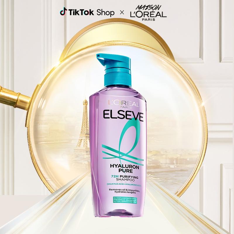  Dầu gội nhẹ bồng mái tóc thanh tẩy dầu thừa & tạp chất trên da đầu L'Oreal Paris Elseve Hyaluron Pure 72h Purifying Shampoo 620ml 