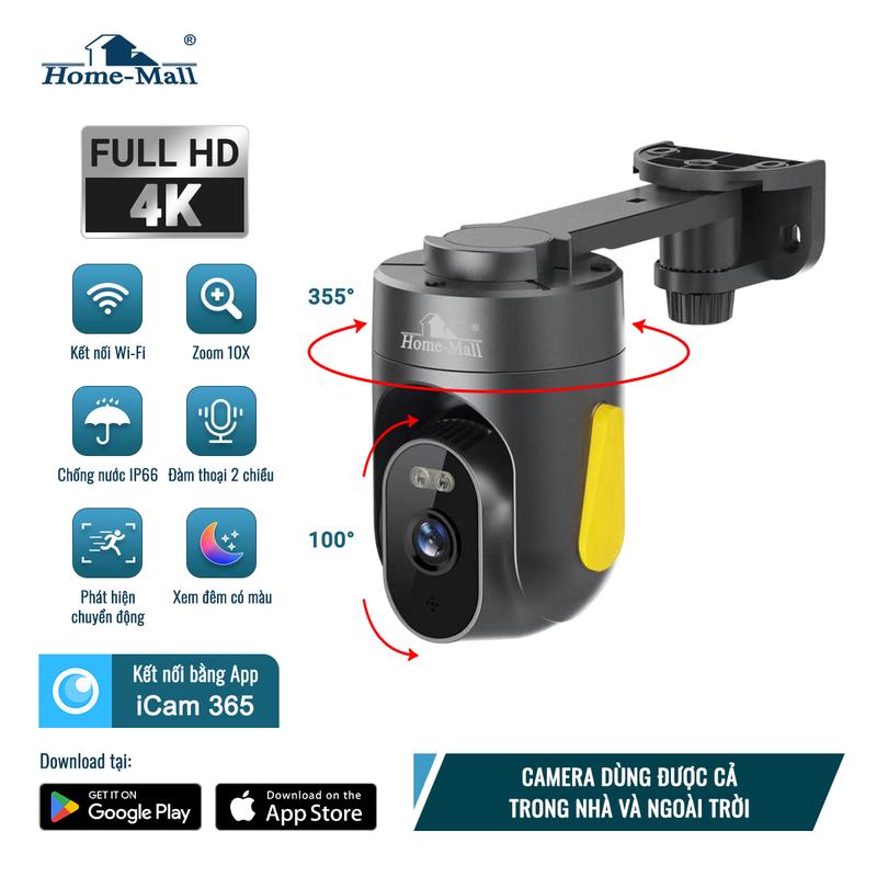 Home-Mall Camera giám sát WIFI 4K Full HD Zoom 10X,Chống Nước IP66,Hỗ trợ Phát Hiện Chuyển Động,Đàm Thoại 2 Chiều,Kết Nối Điện Thoại Qua,App iCam365