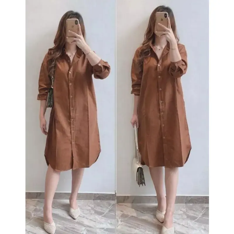 Baju Tunik Kemeja Wanita Muslim Kain Syakila Twill Premium Kancing Aktif 3