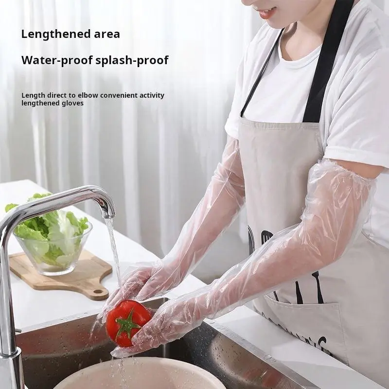 Găng tay dài, dùng một lần, dày, dùng trong gia đình, không thấm nước, chống trượt, dài 60cm, thích hợp để làm việc nhà
