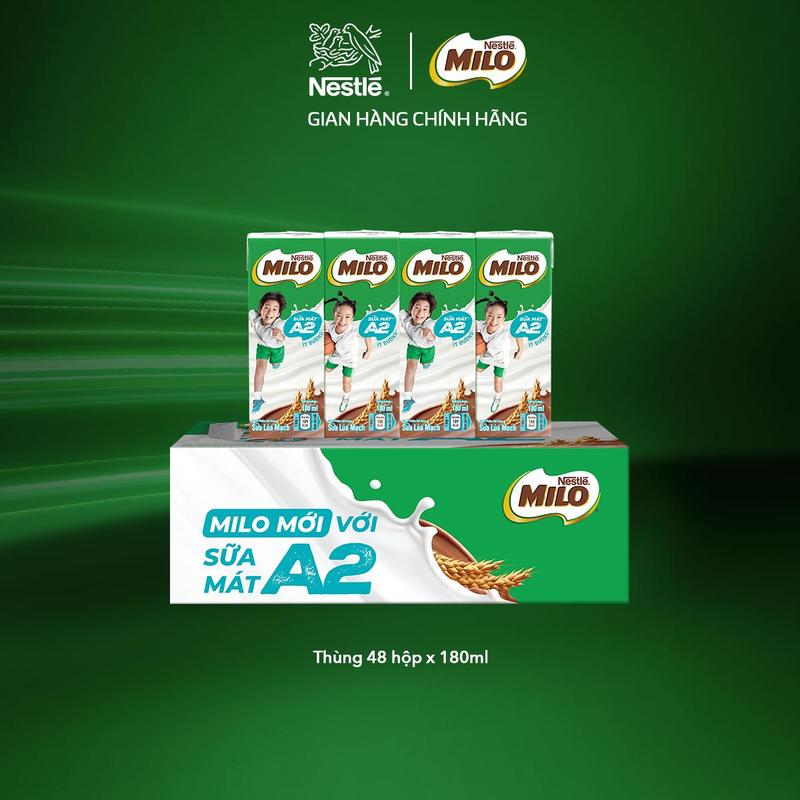[Sản phẩm mới] Nestlé VN Thùng Sữa Lúa Mạch Nestle MILO Sữa Mát A2 MỚI (12x4x180ml)