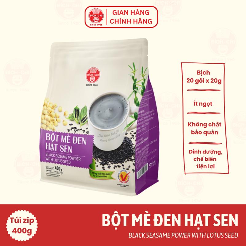 Bột Mè Đen Hạt Sen Bích Chi Túi (400gr/20 Gói) - Dinh Dưỡng, Tiện Lợi, Không Chất Bảo Quản