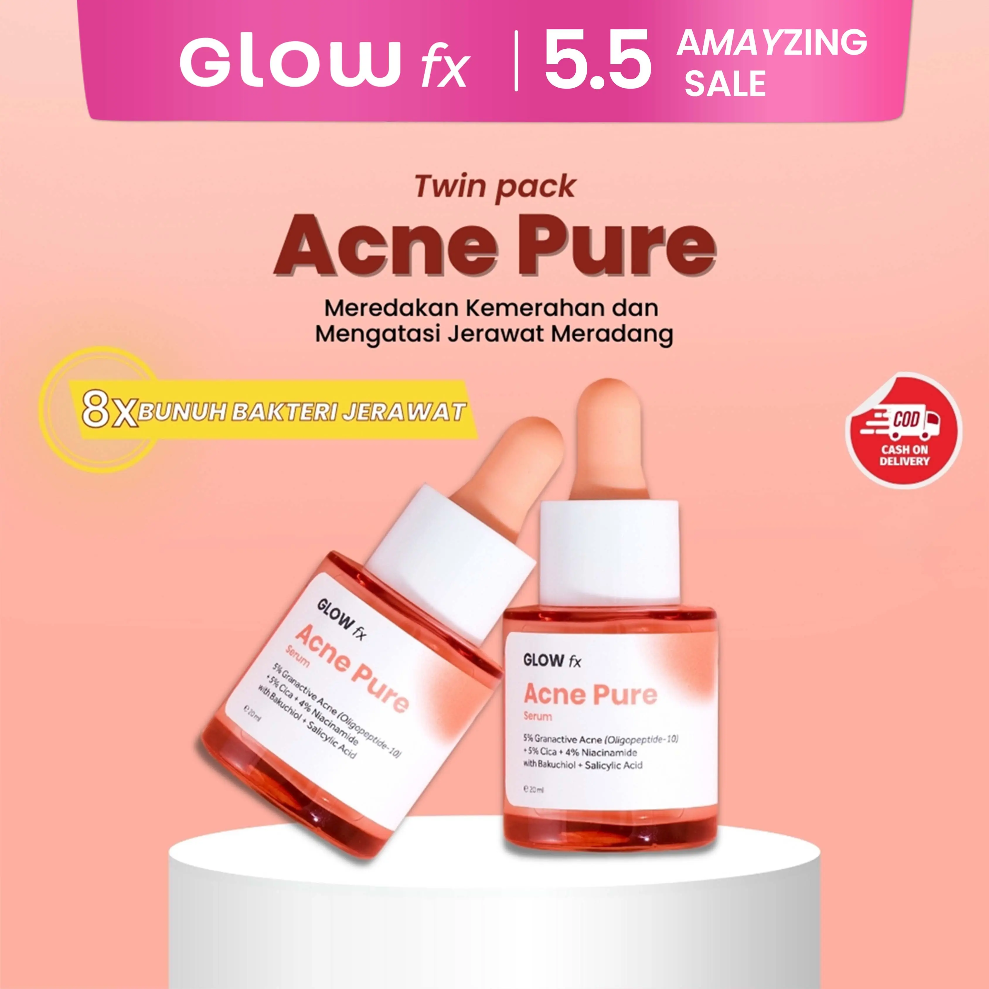 [Twin Pack] 2 PCS GLOW FX Acne Pure Serum - Serum Untuk Jerawat Meradang
