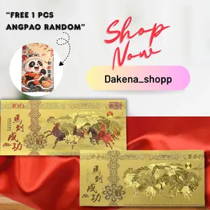 Dakena - Hiasan Uang Emas Kuda (FREE 1 ANGPAO RANDOM)– Simbol Keberhasilan Kemakmuran Imlek - GOLDEN