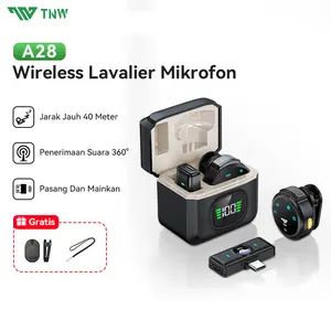 TNW A28 Wireless Microphone Magnetic Lavalier Mikrofon Clip On Mic Plug & Play With Charging Case Live Video Recording Game YouTube Interview