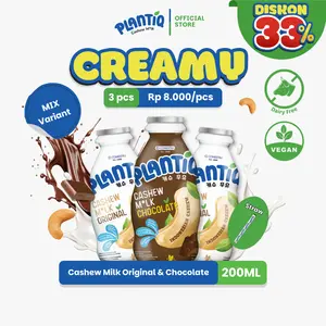 [PAKET CREAMY - 3 PCS MIX] PLANTIQ Cashew Milk Original Chocolate 200ml - Susu Kacang Mede Rasa Original & Coklat - Non Dairy Milk Lactose Free