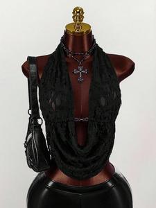 Top tipo halter de mujer, cómodo y de estilo sexy, con diseño de cadena en tela tejida, ropa casual elegante para uso diario