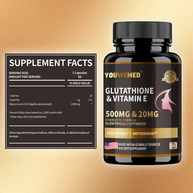 Suplemen Glutathione + Vitamin E, Menjaga Kecerahan Kulit dan Melawan Penuaan, 60 Kapsul - Shop