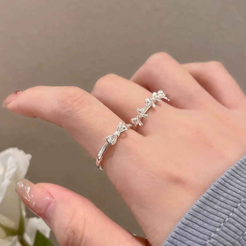 Product Introduction of Korea bow ring set female silver color ins summer student birthday gift 13