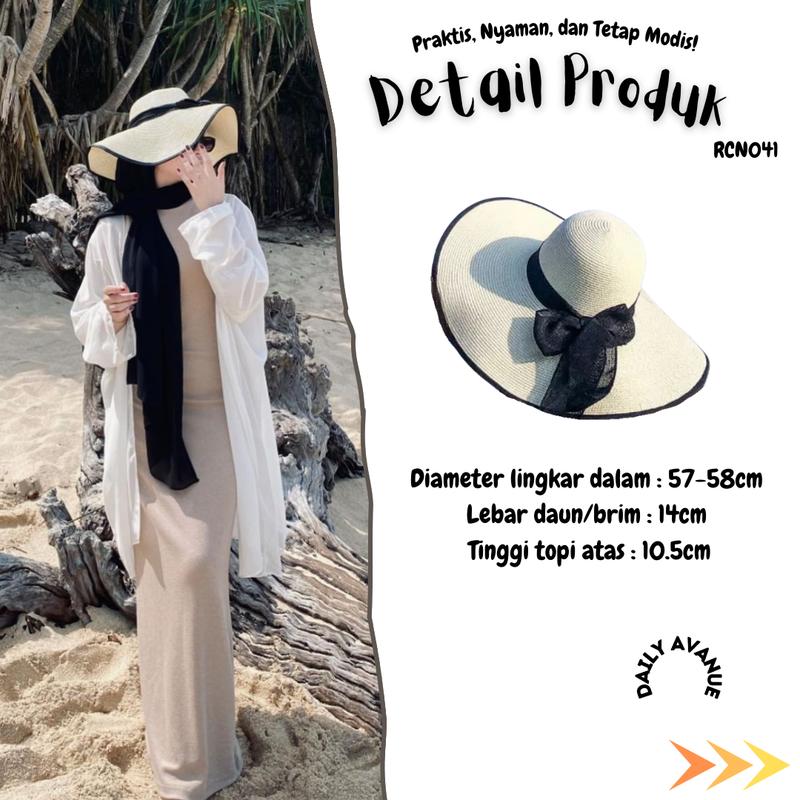 Style One set OOTD 3in1 Wanita Kekinian Long Dress Knit & Topi pantai lebar list hitam MIX Cardigan Outer Cardy Premiun Kualitas Bagus Polos Nyaman Panjang 4