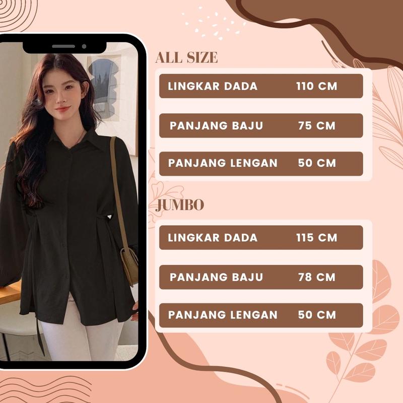 Product Introduction of Kemeja Sakura Polos Atasan Wanita Oversize Bahan Crinkle Korean Style Terbaru kancing Panjang Baju Fit Tangan 0