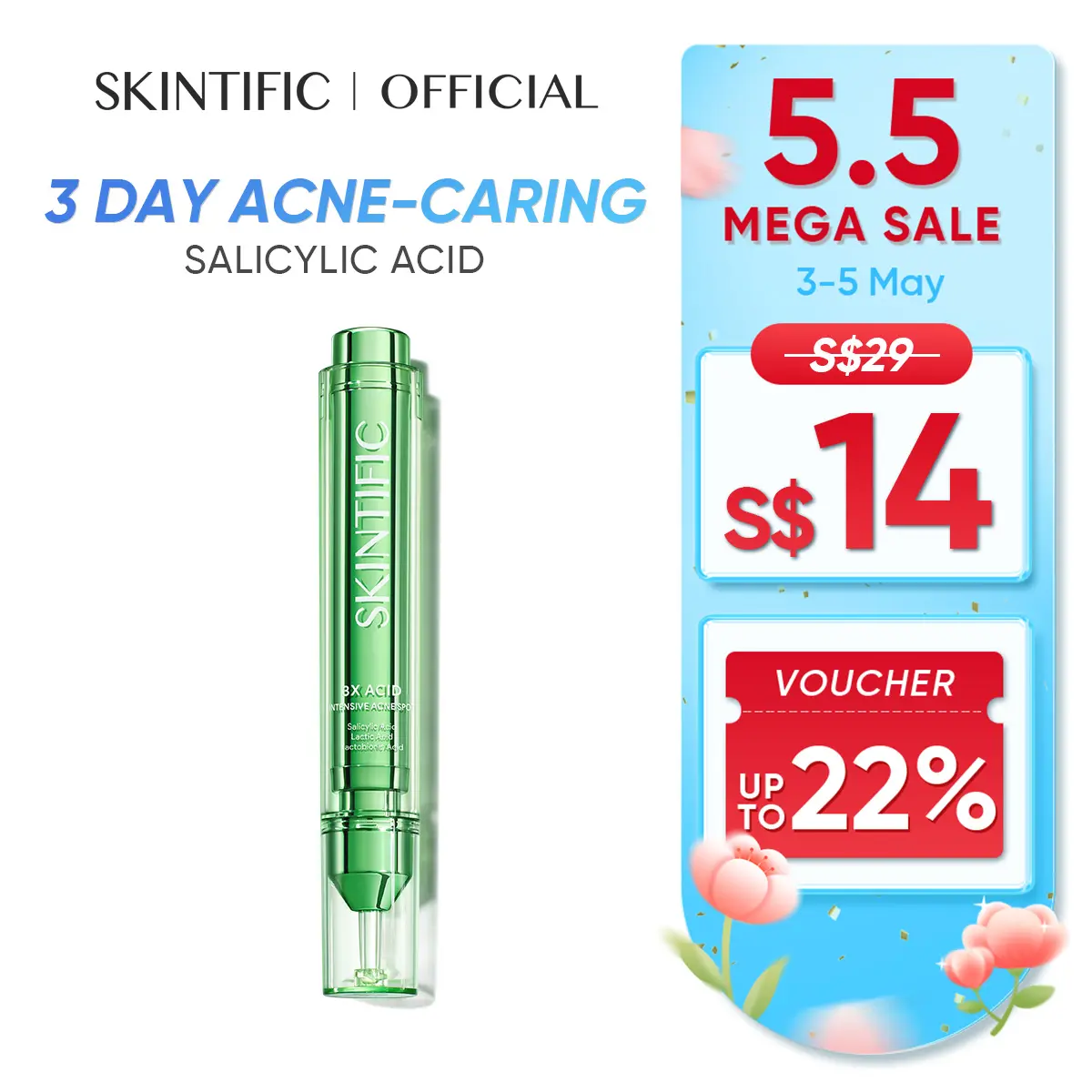 [NEW LAUNCH]SKINTIFIC 3x Acid Intensive Acne Spot Gel 11g Acne dark spot treatment With Salicylic Acid