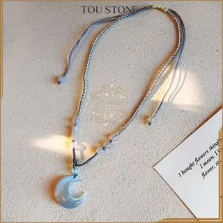 TOU STONE Kalung Wanita Liontin Necklace Moonstone Hadiah Ulang Tahun Cahaya Bulan Sabit Cantik 2