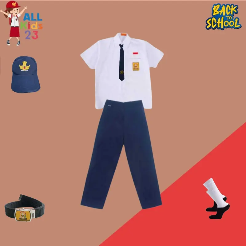 Setelan Seragam SMP Laki-Laki Baju Pendek Celana Panjang Bordir 0