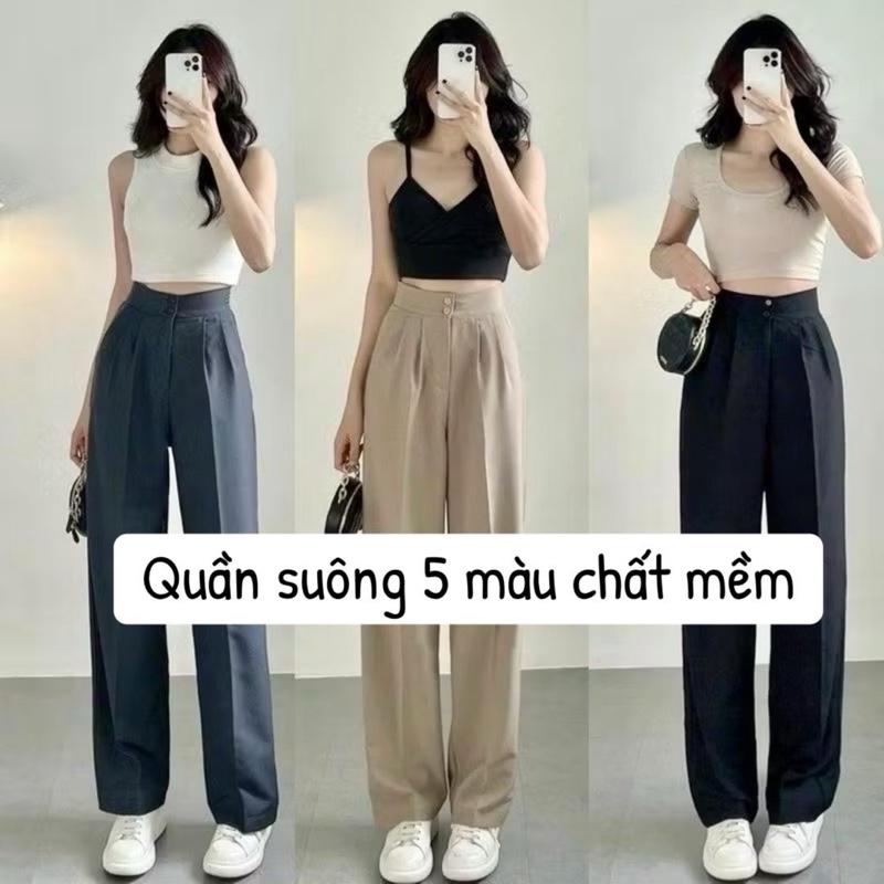 Quần nữ ống suông lưng cao 5 màu (38-75kg) - Hà anh Pants Dáng Dài - Ong, Women khóa kéo unisex culottes Kem