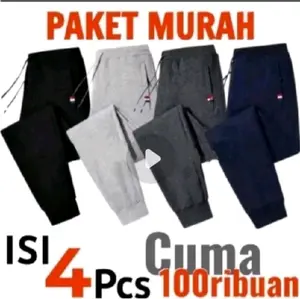 100 rb get 4 pc celana joger pant panjang unisex tebal murah distro Jogger Olahraga adem random training pelindung sinar uv uukuran l •m pas Pria Sport