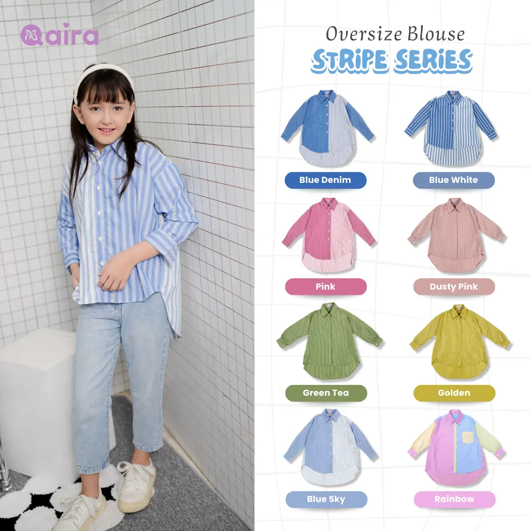 Qaira Kemeja Anak Perempuan Oversize Blouse Motif Striped Salur