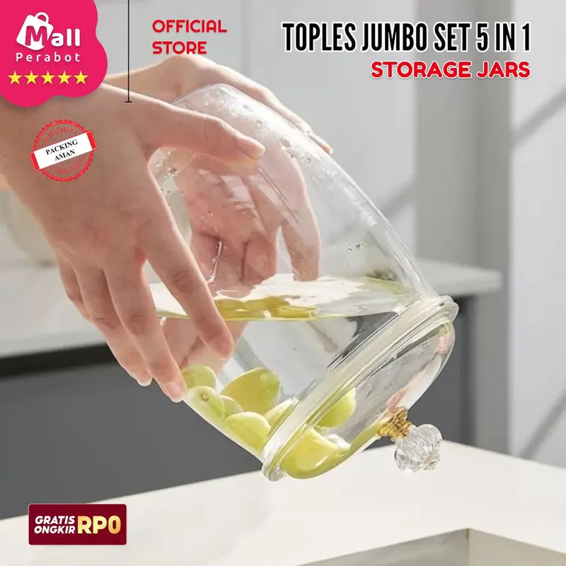Mall Perabot | Toples Akrilik Jumbo Kedap Udara | Toples Gentong Set 5 in 1 | Stoples Jars Penyimpanan Makanan / Snack / Kue 5
