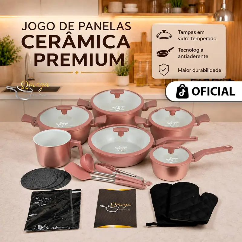 Jogo De Panela Omega Cerâmica Premium 20 Peças - Antiaderente