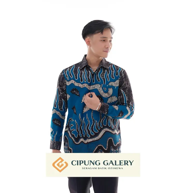 KEMEJA BATIK PRIA SLIMFIT MOTIF IGUANA BLUE EMERALD LAPIS FURING 2
