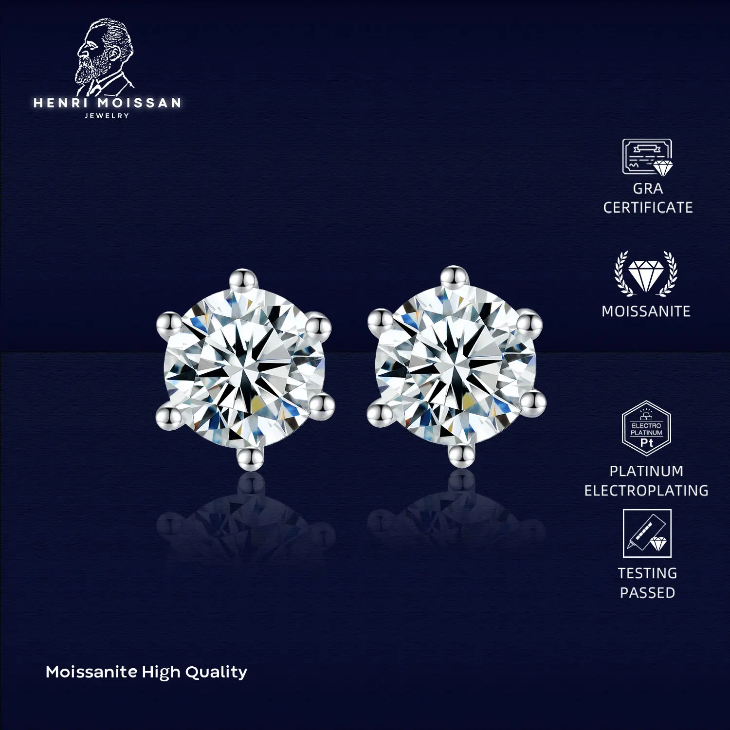 OS5-ME02 Anting Wanita 0.6, 1, 2, 3 dan 5 carat Carat Henri Moissan Permata Moissanite 5 Layer Platinum Sertifikat GRA Asli Garansi 1 Tahun Berkualitas High Quality Anti Luntur Karat Berubah Warna Aksesoris Perhiasan Anting Nikah VVS1 Elegan Free Box