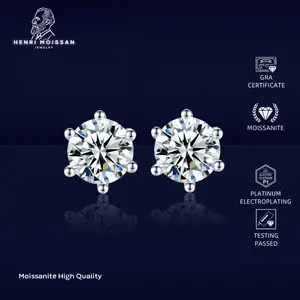OS5-ME02 Anting Wanita 0.6, 1, 2, 3 dan 5 carat Carat Henri Moissan Permata Moissanite 5 Layer Platinum Sertifikat GRA Asli Garansi 1 Tahun Berkualitas High Quality Anti Luntur Karat Berubah Warna Aksesoris Perhiasan Anting Nikah VVS1 Elegan Free Box