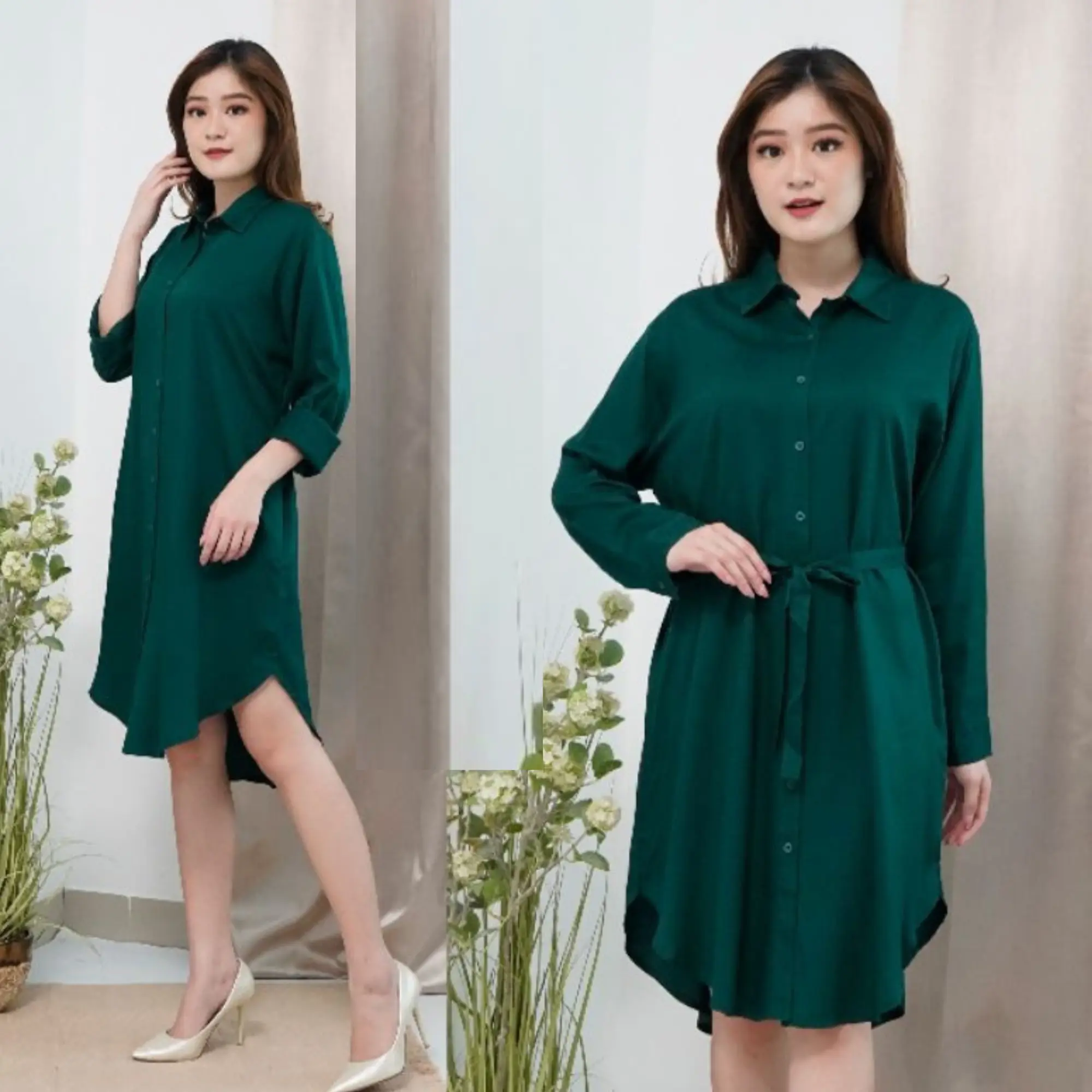 Baju Long Dress Kemeja Tunik Wanita Muslim Jumbo Terbaru 2024 Kekinian Polos By Azka