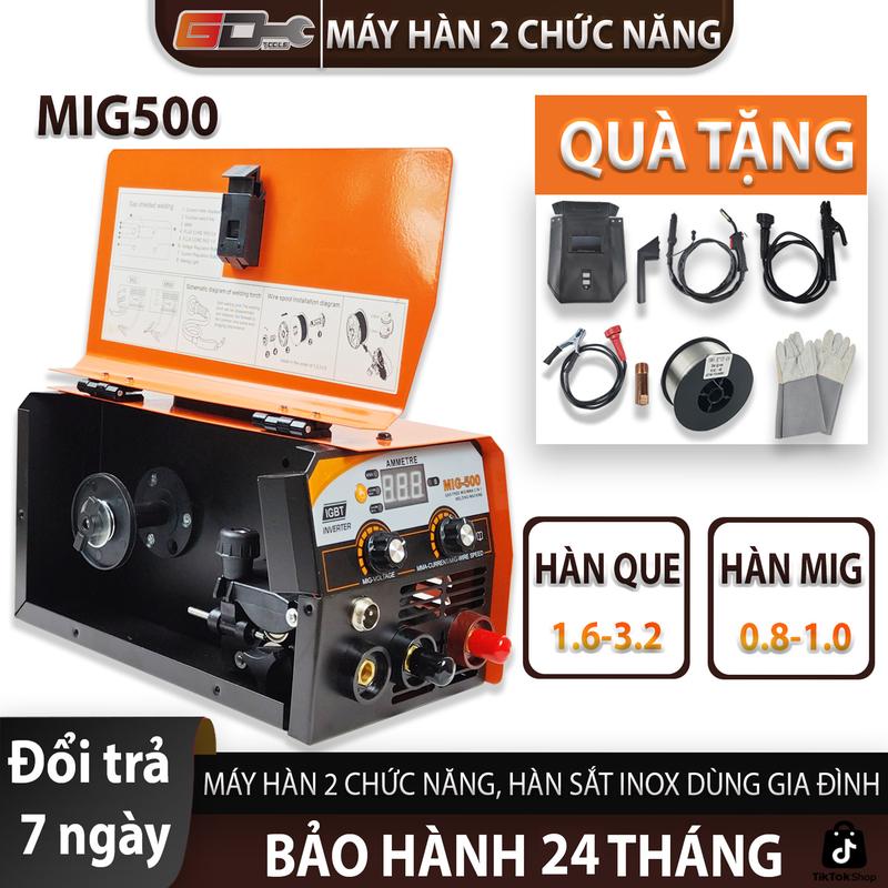 TẶNG BỘ PHỤ KIỆN VÀ CUỘN HÀN 1KG Máy hàn MIG + hàn que 2 chức năng MIG-500 mini chính hãng SKY không dùng khí