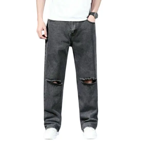 Celana Gombrong Cowok Jeans Denim Standar Fit Reguler Lea Bahan Tebal Super Premium Nyaman Biru Hitam Panjang Muda Keren