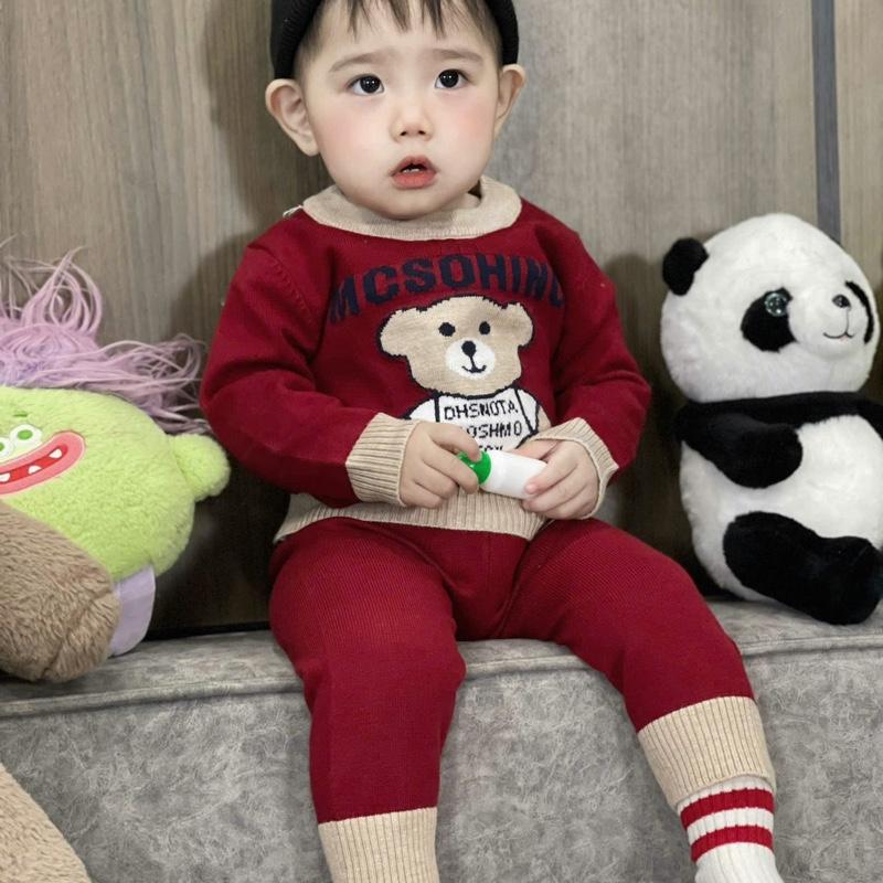 Bộ len gấu dài tay cho bé trai bé gái mặc Noel Tết thu đông 5-12kg hàng quảng châu - Len dày dặn