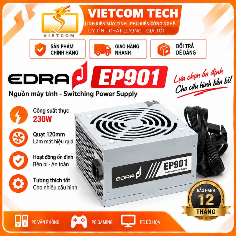 Nguồn Máy Tính EDRA EP901 230W Quạt 12cm – PSU PC Văn Phòng, Máy Tính Học Tập, Máy Bộ