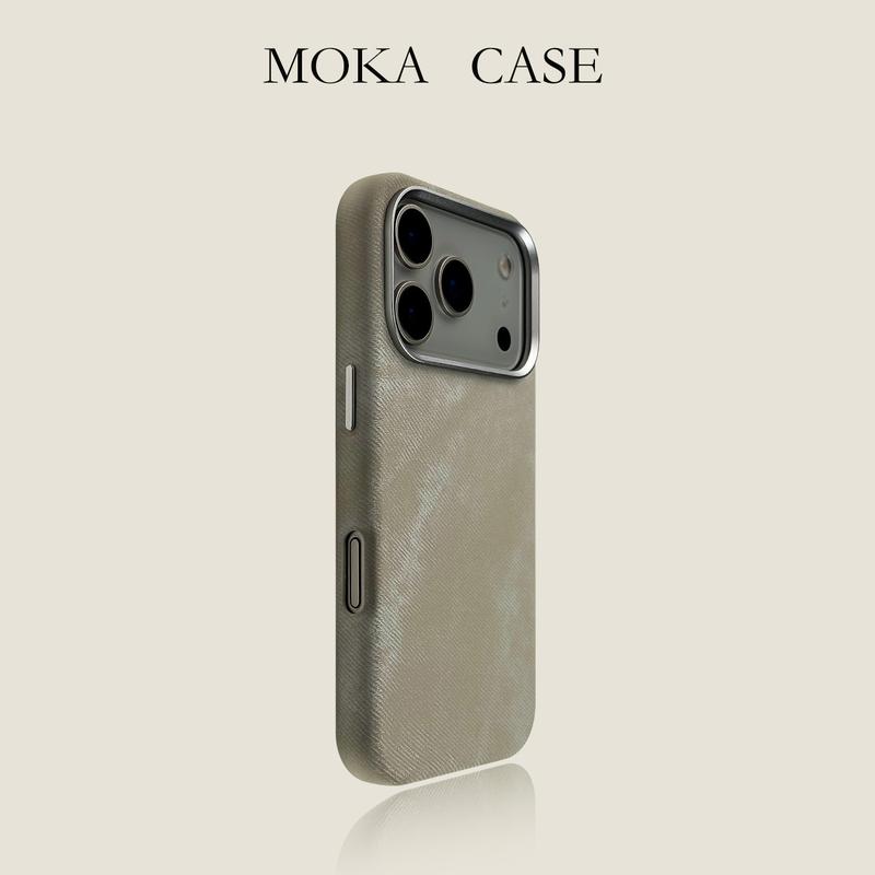 Ốp lưng điện thoại cao cấp màu bạc xám, kết cấu da flannel, hỗ trợ MagSafe, phong cách công sở dành cho nam và nữ, bảo vệ toàn diện chống sốc cho IPhone 18 Pro, 17 Pro, 16 Plus, 15, 14, 13, 17 Pro Max, 18 Pro Max / Air