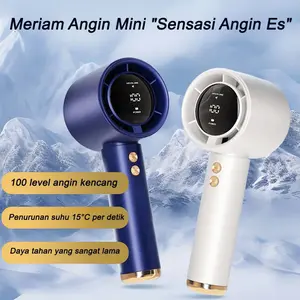 Kipas Mini Strong Wind 100 Gear Wind Speed kipas angin Digital Display Adjustable Turbo kipas tangan Tampilan Daya Digital Kipas Meja Elektrik Daya Tahan Baterai 12 Jam