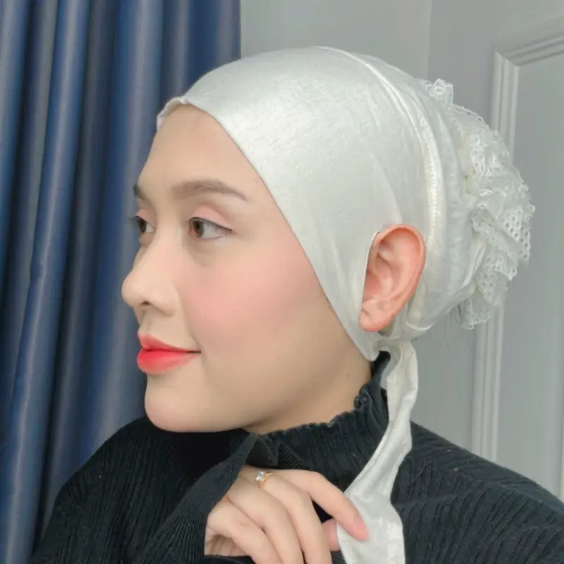 Ciput lubang telinga cepol turki renda bahan rayon super dalaman  Instan hijab kerudung wanita anti budeg 3