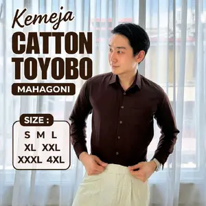 Toyobo Baju Dewasa MAHAGONI Cowok LENGAN Panjang Casual Katun Hitam Formal Distro dengan Kantong Depan Nyaman Kain Tebal Adem dan Halus