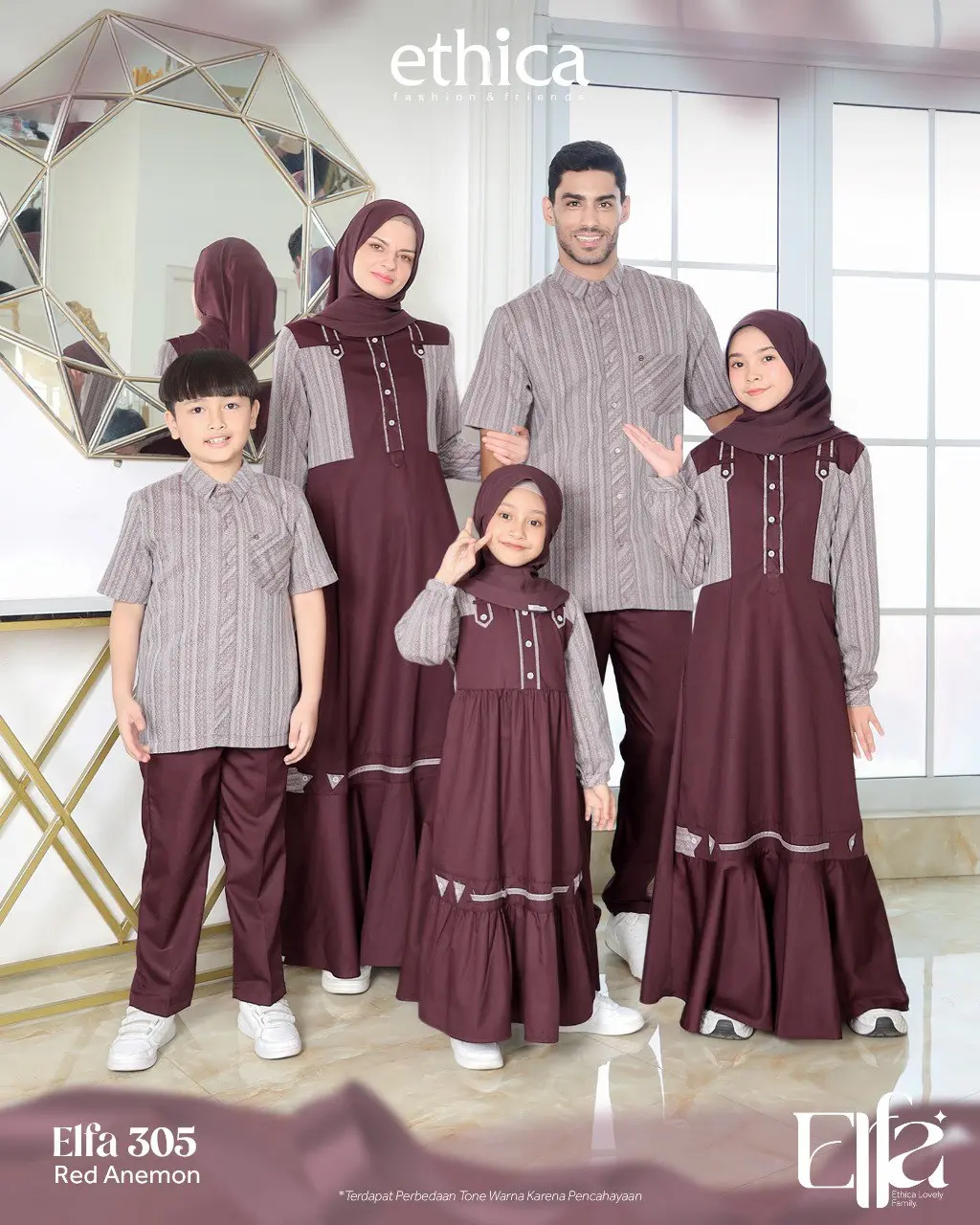 Busana Muslim Sarimbit Ethica Terbaru 2025 - Elfa Red Anemon