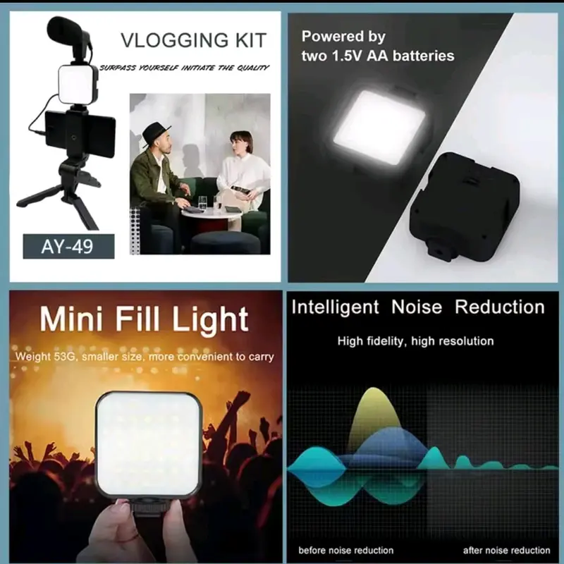 Vlogging Kit Tripod Mini Holder Alat Vlog Hp Lengkap Vloger Handphone 5 in 1 Item Led Light Phone Microphone Remote Bluetooth Kamera Lampu Wireless 4