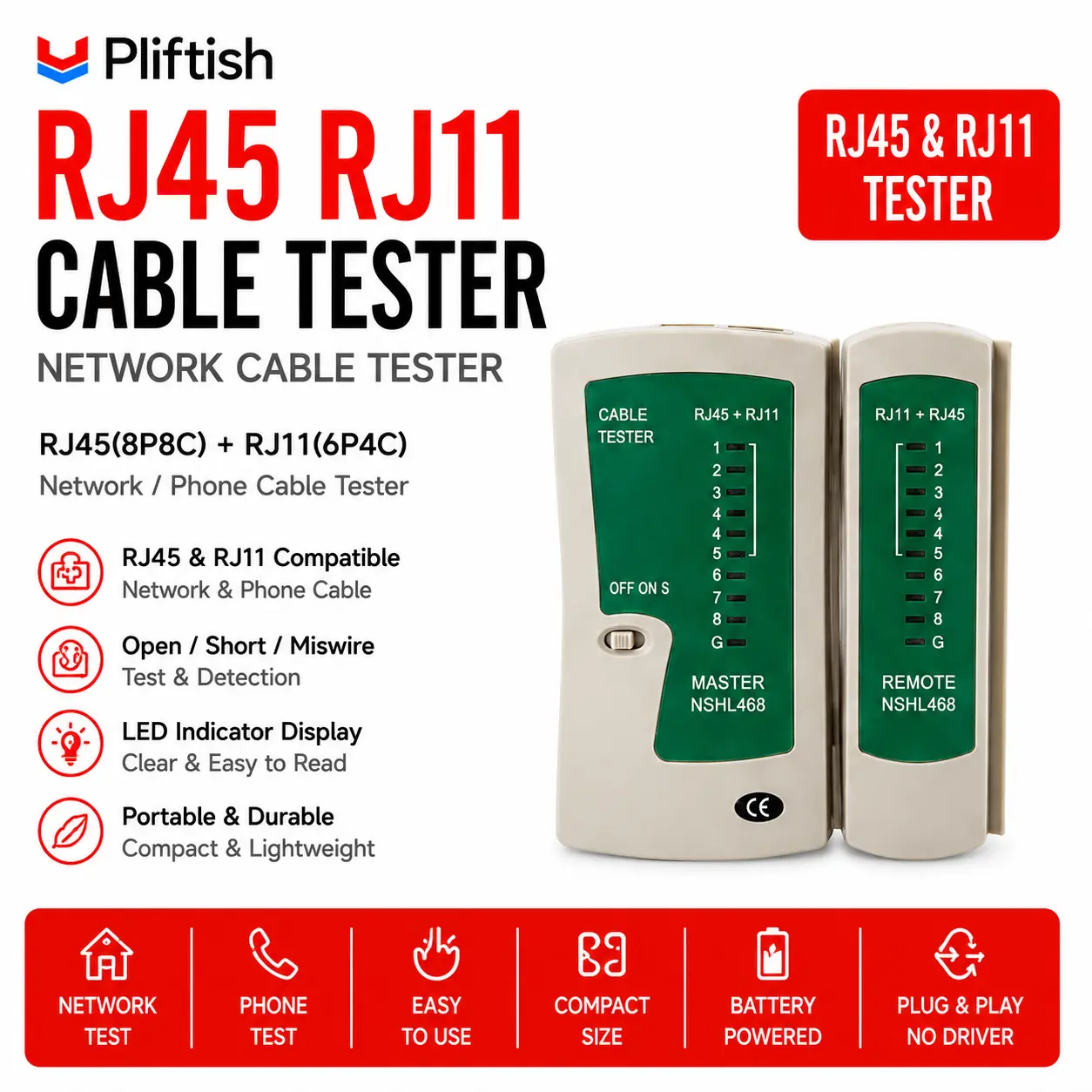 LAN Tester RJ45 Telepon Tester Alat Penguji Kabel Lan RJ45 RJ11 CAT5 CAT6 UTP FTP Lan Tester Alat komputer