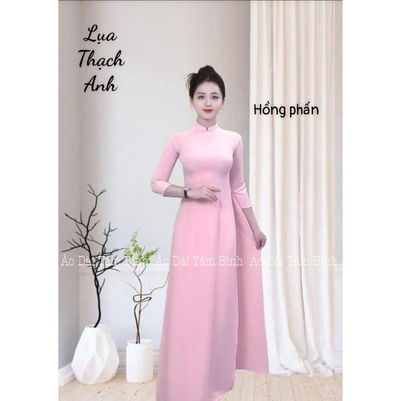 CO- Áo Dài Truyền Thống Cổ 2P Trơn Hồng Phấn Lụa Thạch Anh thái Tuấn Cao Cấp