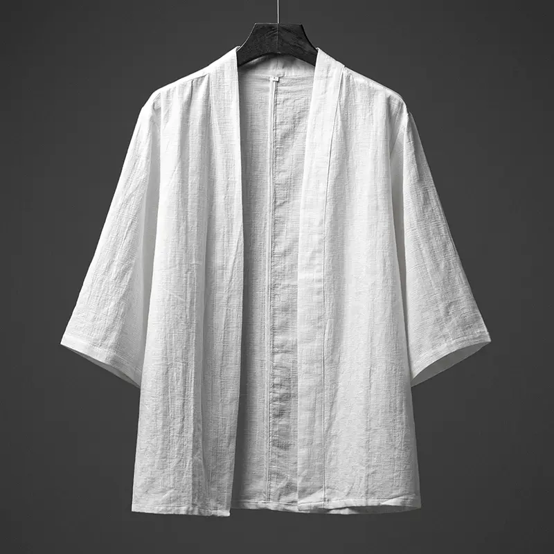Summer Chinese style seven-point sleeve Hanfu men's retro cape solid color ethnic style Dao robe new Chinese Zen jacket Menswear Traditional Clothing Dress Tropical
