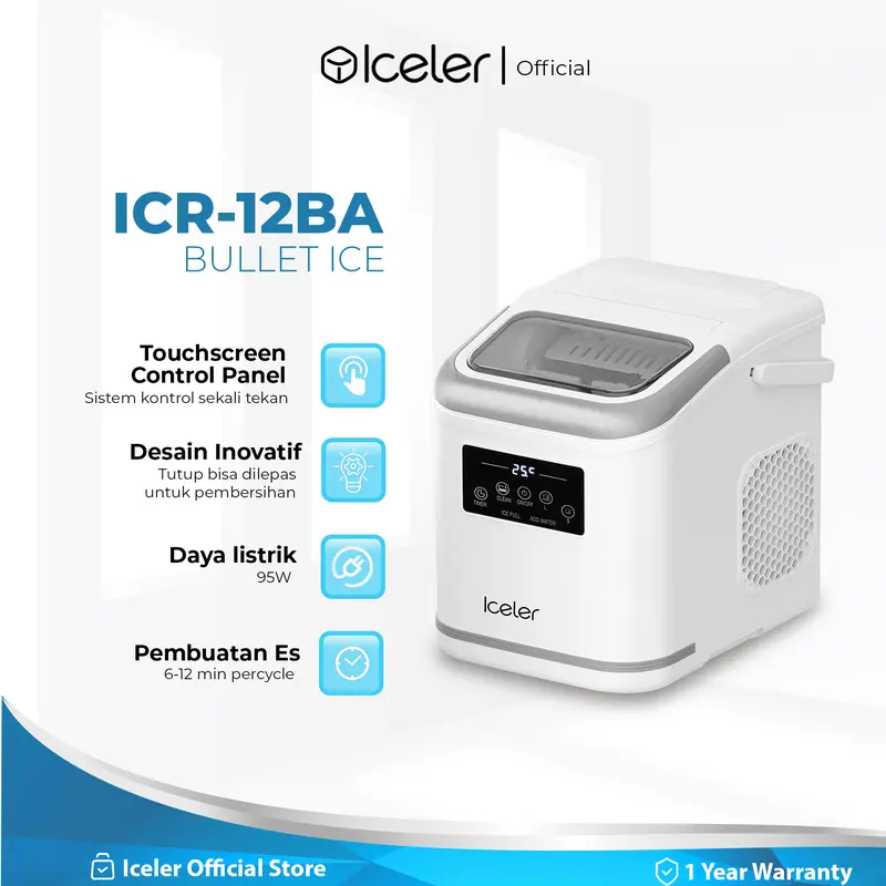 Iceler Mesin Es Digital Kontrol/ Touch Screen/ Setting Timer ON/OFF/ Automatic Cleaning/ Ice Maker Home Use 0