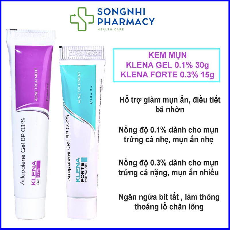  KLENA GEL 0.1% Và KLENA FORTE TOPICAL GEL 0.3% Hỗ Trợ Giảm Mụn Ẩn Mụn Viêm 