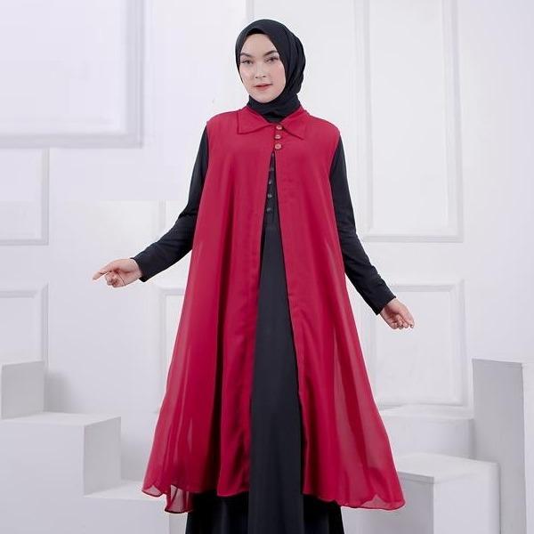 Outer Kardigan Jumbo Tanpa Lengan Bahan Ceruty Babydoll By Azka Collection - Model Pengencang Kancing 3