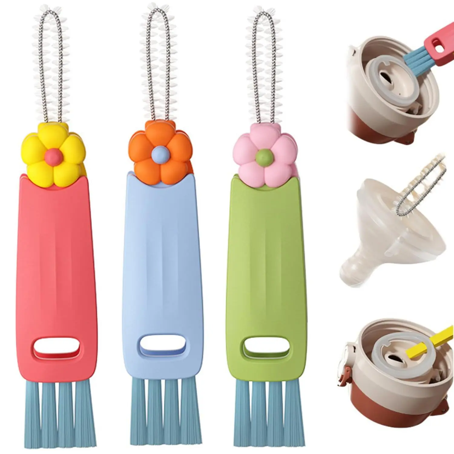 1PCS 3 In 1 Cup Lid Cleaning Brush, 2024 New 3 In 1 Cup Lid Gap Cleaning Brush Set, Multifunctional Tiny Bottle Cup Lid Detail Brush Straw Cleaner Tools ，hangable
