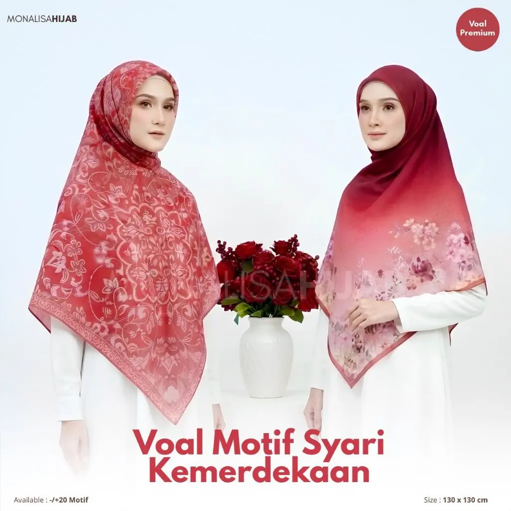Hijab Voal Motif Edisi Kemerdekaan 130 x 130 Cm | Voal Motif Merah Putih 130 x 130 Cm