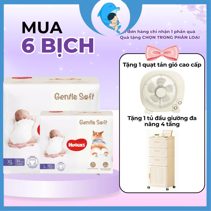Combo 6 bịch Tã/bỉm quần Huggies Gentle Soft - Corgi size M54/L40/XL34/XXL22 êm mềm nâng niu làn da bé