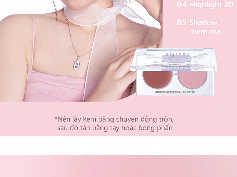 Product Introduction of Kem má hồng hai màu Flortte, dạng kem đa năng, kết cấu kép, có thể sử dụng nhiều cách khác nhau, tăng độ sáng cho gương mặt, tạo lớp trang điểm tự nhiên, 3.2g, 6 mẫu để chọn lựa 22