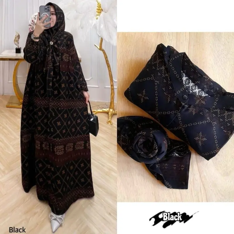 rf GAMIS AULIA SET HIJAB SILANG BELAKANG Dress Rayon Wanita Panjang Muslim Kancing Kerah sanghai 0